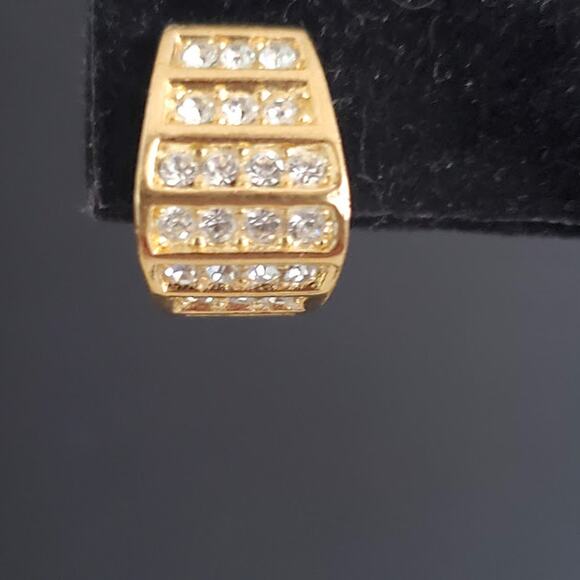 Dior Jewelry - Christian Dior Vintage Gold Plate Rhinestone Pave Clip On Hoop Earrings Chr.Dior